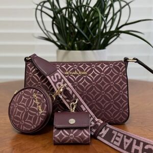 NWT Michael Kors Jet Set Oxblood Patterned Women's Bag Set with Tech Attachment